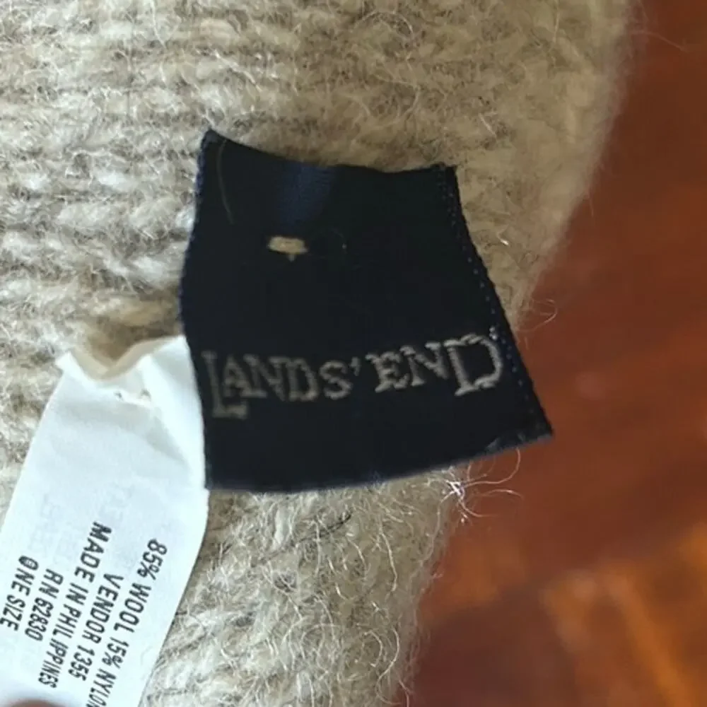 Lands' End Ribbed Knit Wool Beanie Hat One Size